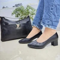 کفش پاشنه دار چرم طبیعی زنانه کد 5005