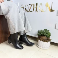 بوت پاشنه دار تمام چرم طبیعی زنانه زیپی