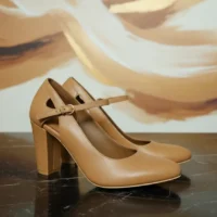 کفش پاشنه دار چرم طبیعی زنانه کد 9002