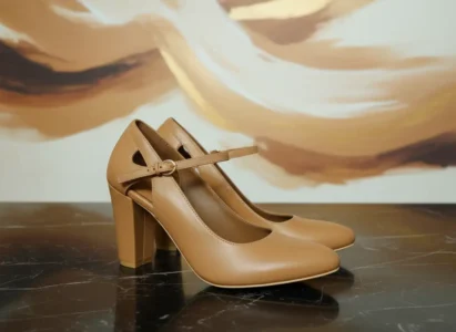 کفش پاشنه دار چرم طبیعی زنانه کد 9002